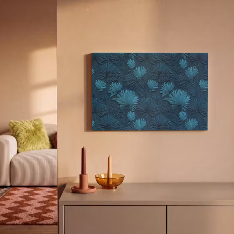 Bladeren - Reliëf - Patroon - Oceaanblauw - Modern canvas 2cm klein 34 -sfeer1