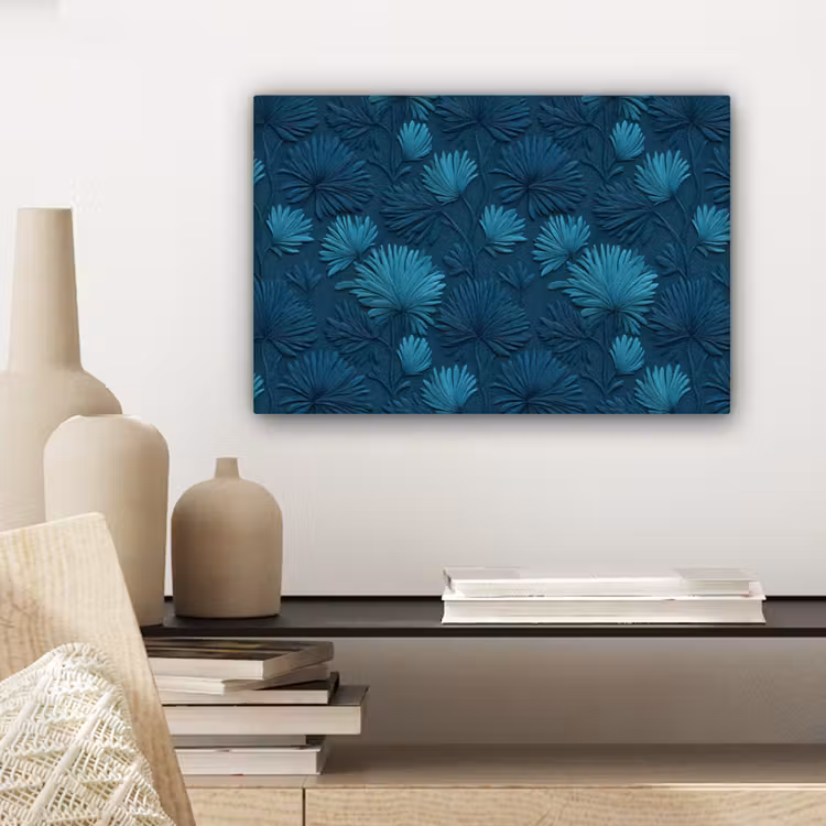 Bladeren - Reliëf - Patroon - Oceaanblauw - Modern canvas 2cm klein 34 -sfeer6