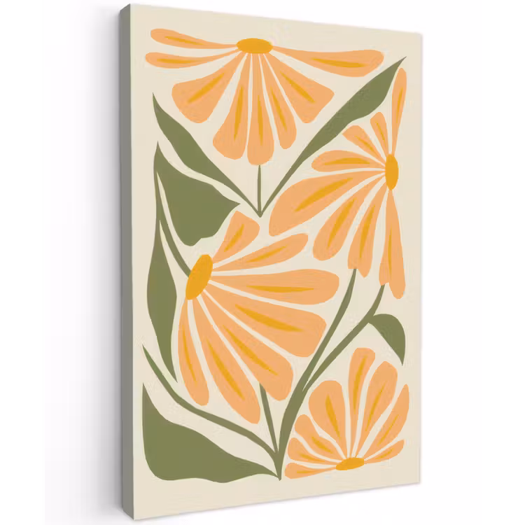 Blaadjes - Zachtoranje - Bloemen canvas 2cm klein -z3d