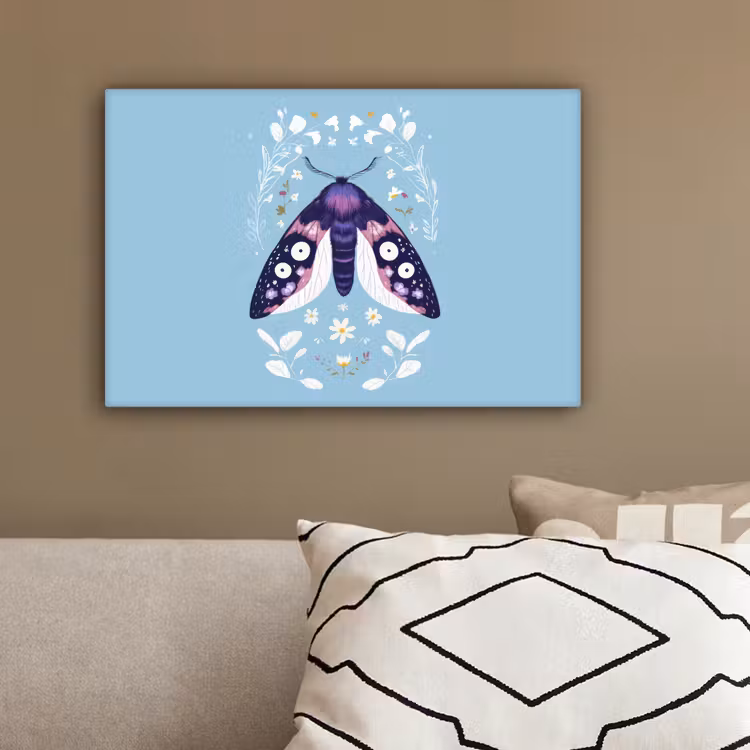 Bladeren - Wit - Vlinder - Insect canvas 2cm klein -sfeer3