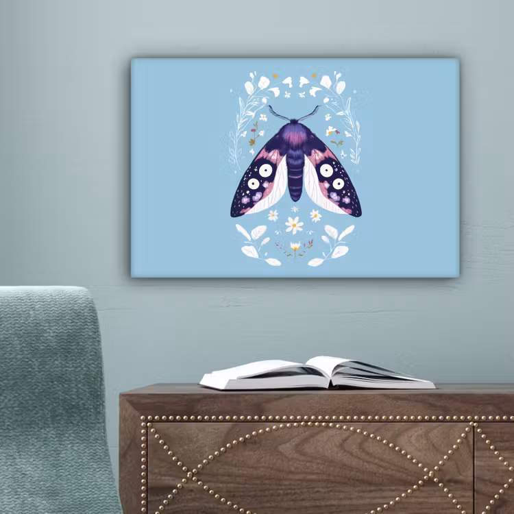 Bladeren - Wit - Vlinder - Insect canvas 2cm klein -sfeer4