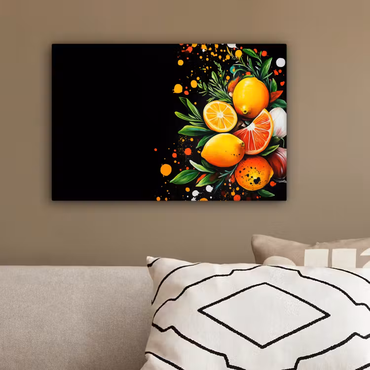 Citroenen - Zwart - Kruiden - Graffiti - Verf canvas 2cm klein -sfeer3