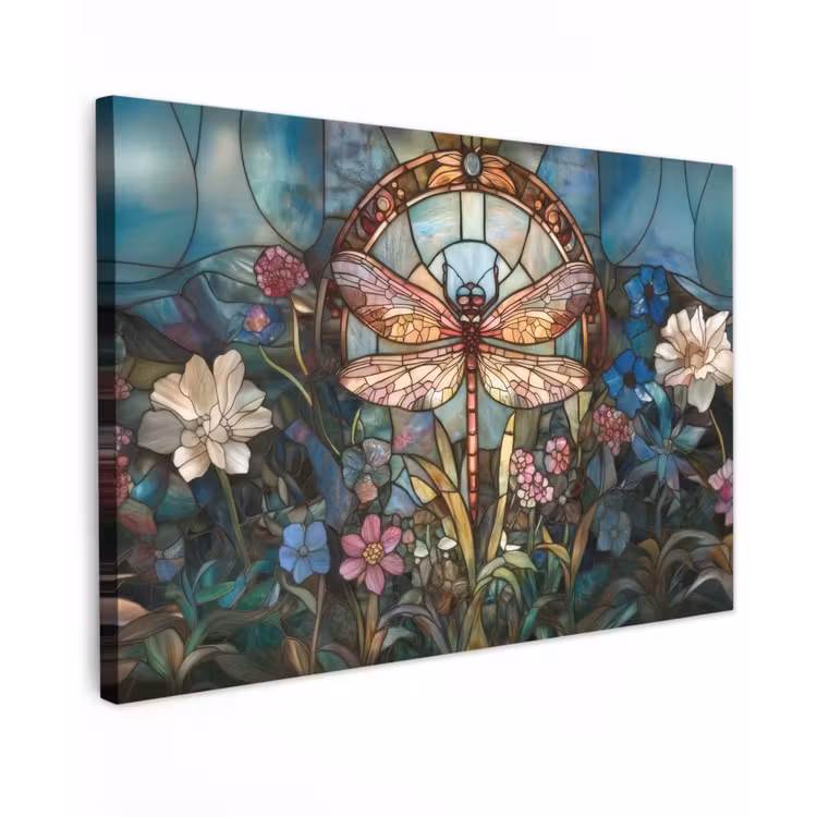 Libelle - Mozaïek - Bloemen - Kleurrijk canvas 2cm klein -z3d