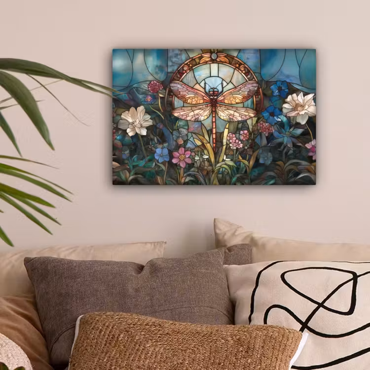 Libelle - Mozaïek - Bloemen - Kleurrijk canvas 2cm klein -sfeer1
