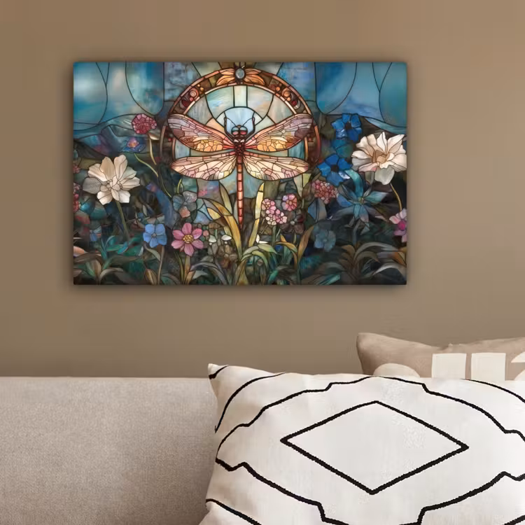 Libelle - Mozaïek - Bloemen - Kleurrijk canvas 2cm klein -sfeer3