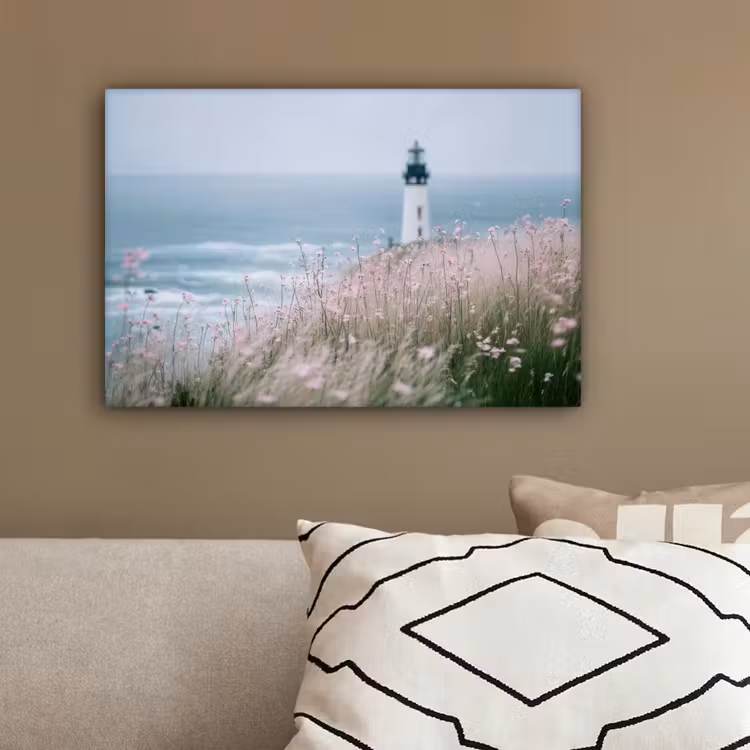 Vuurtoren - Klif - Zee - Bloemen canvas 2cm klein -sfeer3