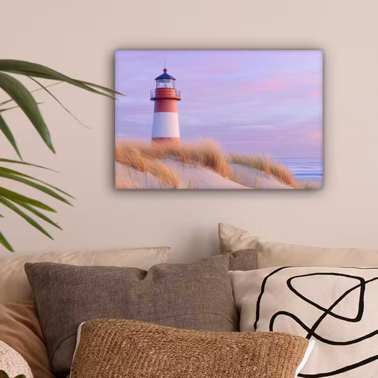 Vuurtoren - Duinen - Zonsondergang canvas 2cm klein -sfeer1