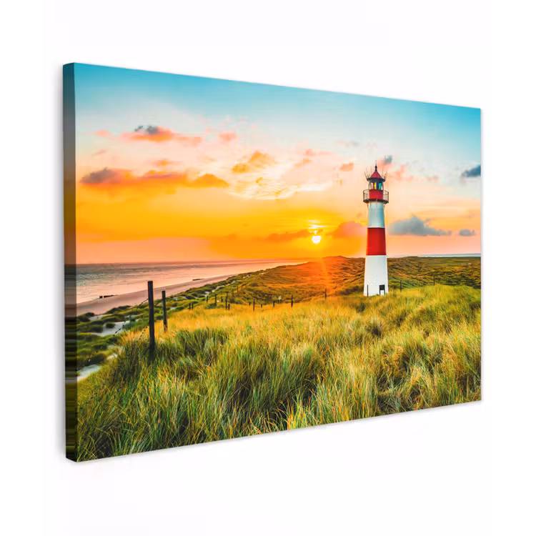 Vuurtoren - Natuur - Zon - Landschap - Gras - Strand - Zee canvas 2cm klein -z3d