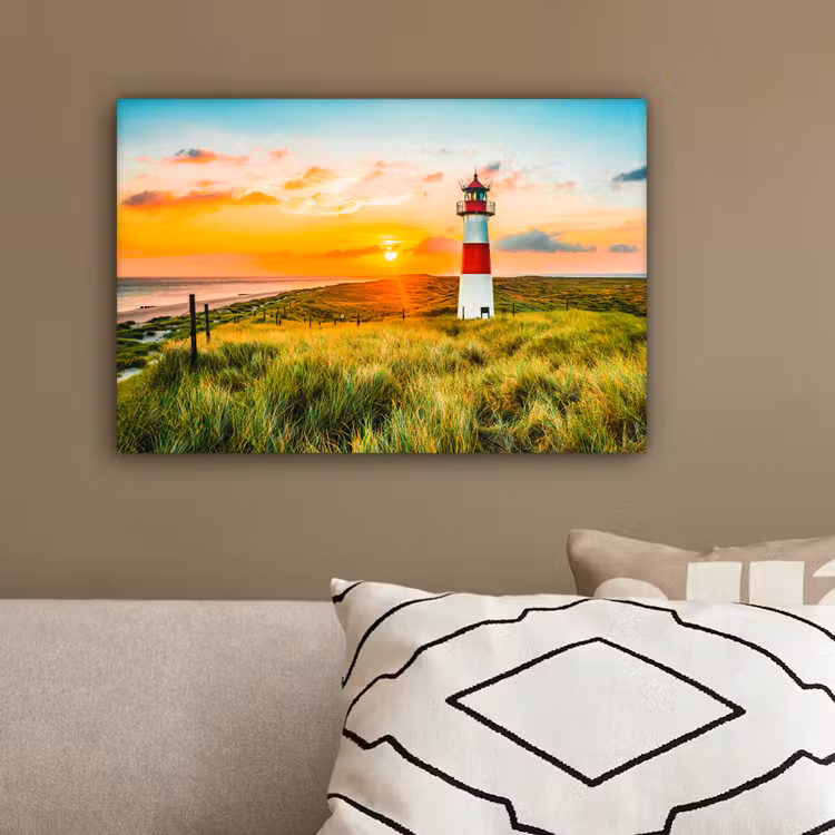 Vuurtoren - Natuur - Zon - Landschap - Gras - Strand - Zee canvas 2cm klein -sfeer3