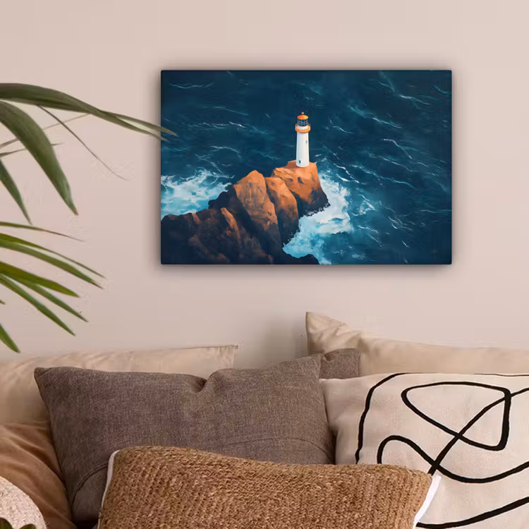 Vuurtoren - Rots - Zee - Golven canvas 2cm klein -sfeer1