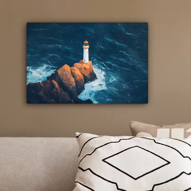 Vuurtoren - Rots - Zee - Golven canvas 2cm klein -sfeer3