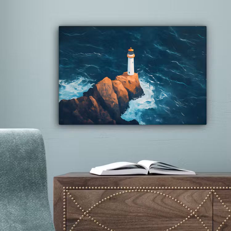 Vuurtoren - Rots - Zee - Golven canvas 2cm klein -sfeer4