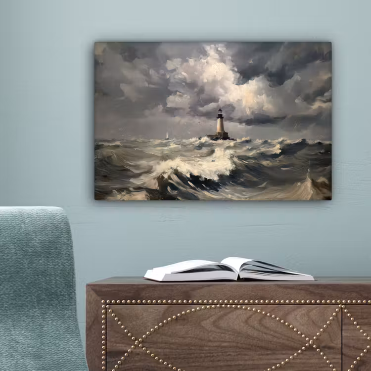 Vuurtoren - Golven - Storm canvas 2cm klein -sfeer4