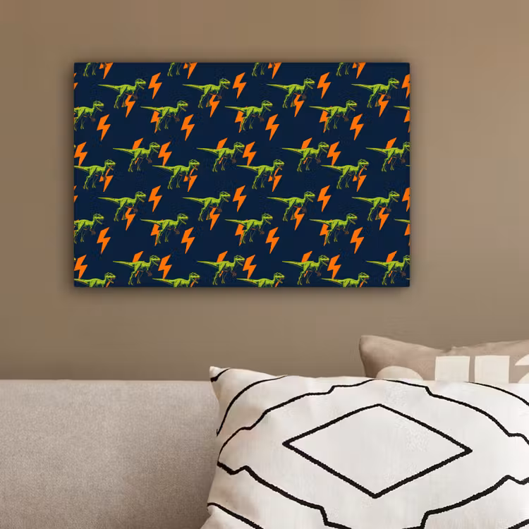 Bliksemschichten - Oranje - Dinosaurussen canvas 2cm klein -sfeer3