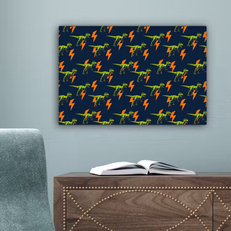 Bliksemschichten - Oranje - Dinosaurussen canvas 2cm klein -sfeer4