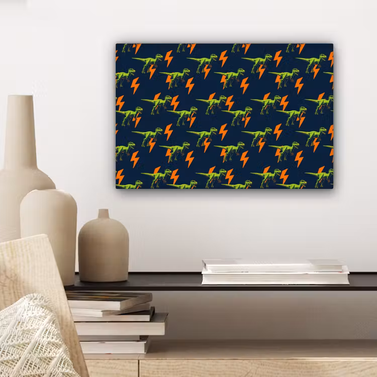 Bliksemschichten - Oranje - Dinosaurussen canvas 2cm klein -sfeer6