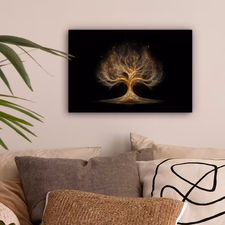 Lichtjes - Boom - Abstract - Zwart canvas 2cm klein -sfeer1