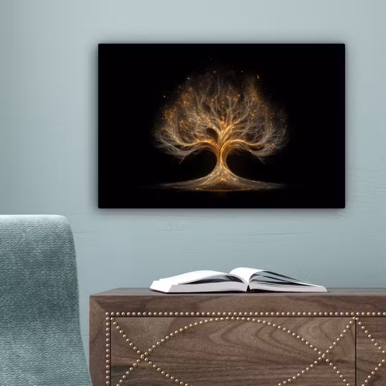 Lichtjes - Boom - Abstract - Zwart canvas 2cm klein -sfeer4