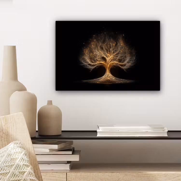 Lichtjes - Boom - Abstract - Zwart canvas 2cm klein -sfeer6