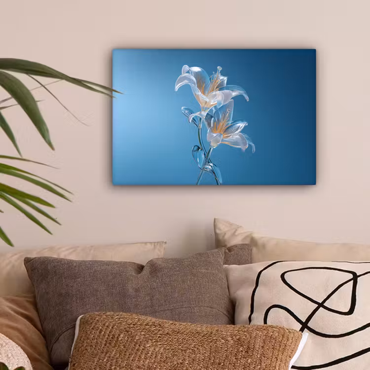 Lelies - Blauw - Glazen canvas 2cm klein -sfeer1