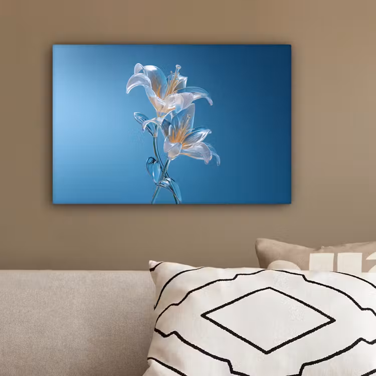Lelies - Blauw - Glazen canvas 2cm klein -sfeer3