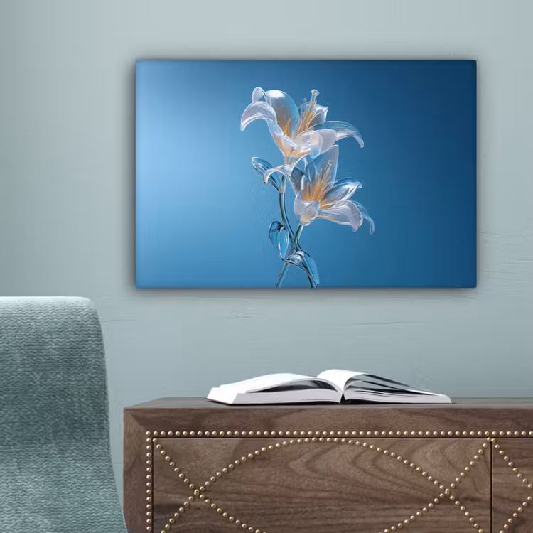 Lelies - Blauw - Glazen canvas 2cm klein -sfeer4