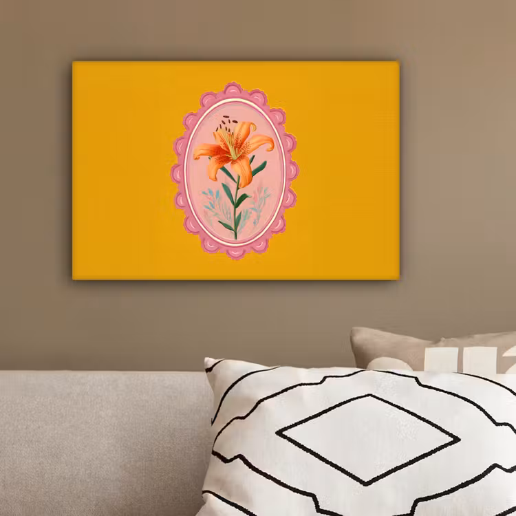 Lelie - Oranje - Lijst - Ovaal canvas 2cm klein -sfeer3