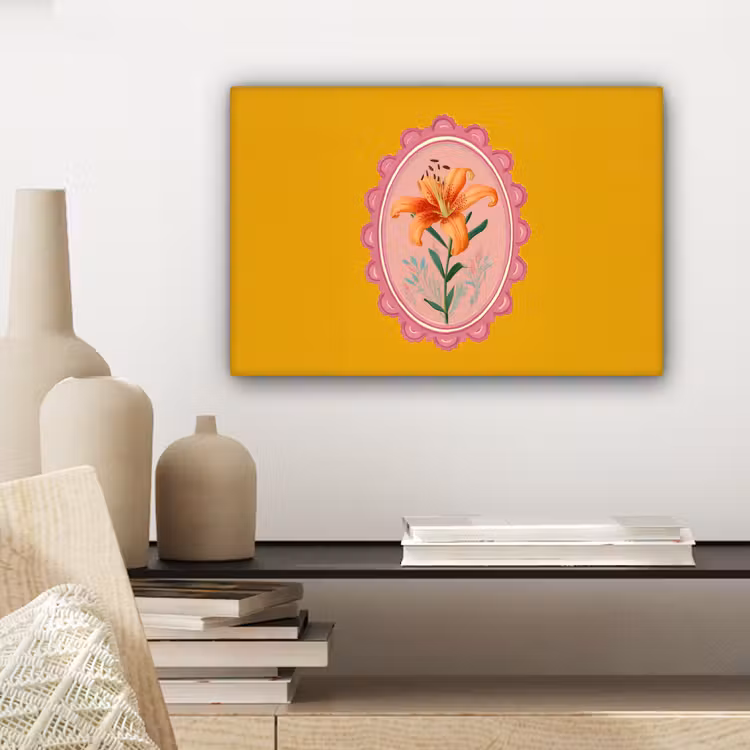 Lelie - Oranje - Lijst - Ovaal canvas 2cm klein -sfeer6