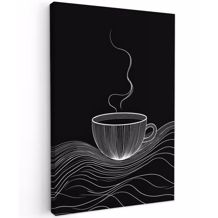 Lijntekening - Koffiekop - Zwart canvas 2cm klein -z3d