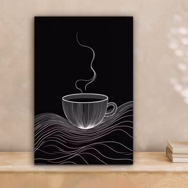 Lijntekening - Koffiekop - Zwart canvas 2cm klein -sfeer1