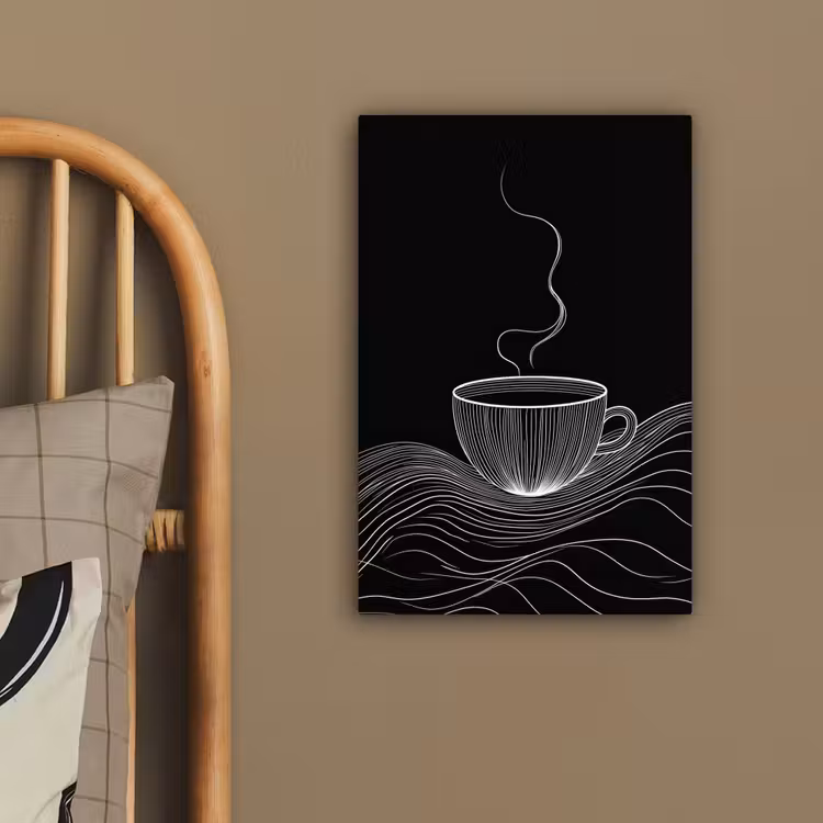 Lijntekening - Koffiekop - Zwart canvas 2cm klein -sfeer3