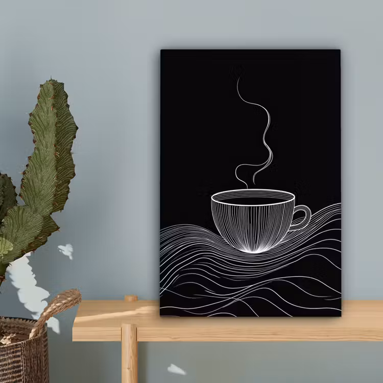 Lijntekening - Koffiekop - Zwart canvas 2cm klein -sfeer4