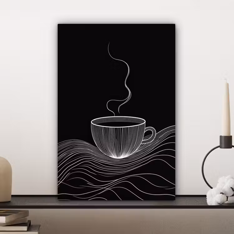 Lijntekening - Koffiekop - Zwart canvas 2cm klein -sfeer6