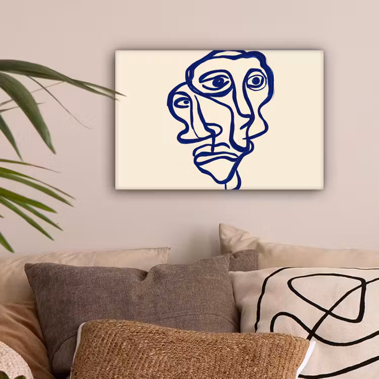 Lijntekening - Overlappende gezichten - Donkerblauw canvas 2cm klein -sfeer1