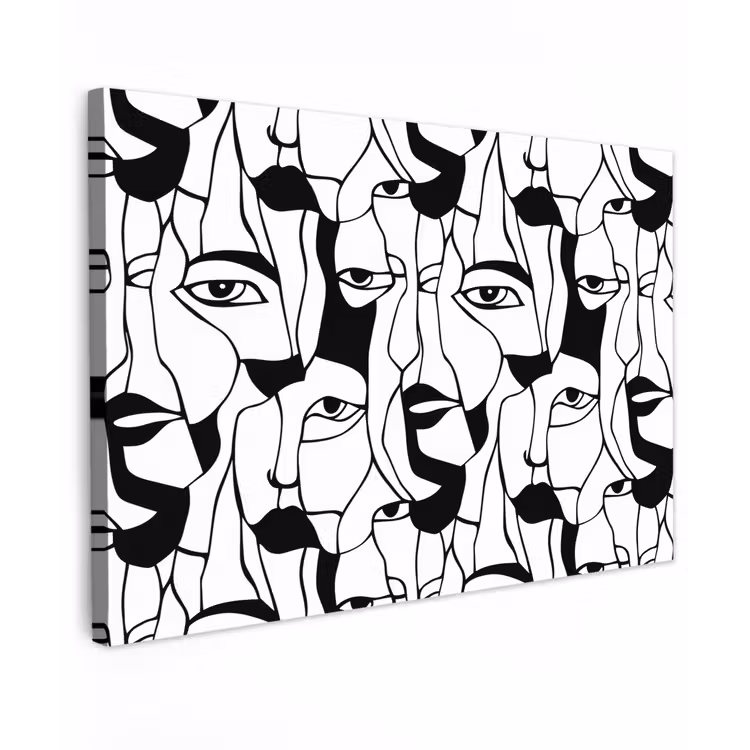 Lijnen - Gezichten - Zwart - Wit canvas 2cm klein 34 -z3d