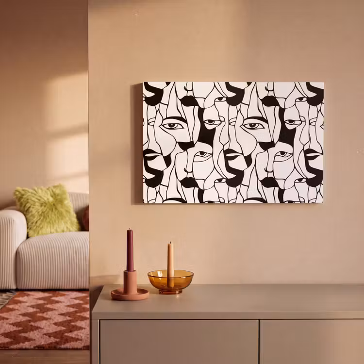 Lijnen - Gezichten - Zwart - Wit canvas 2cm klein 34 -sfeer1