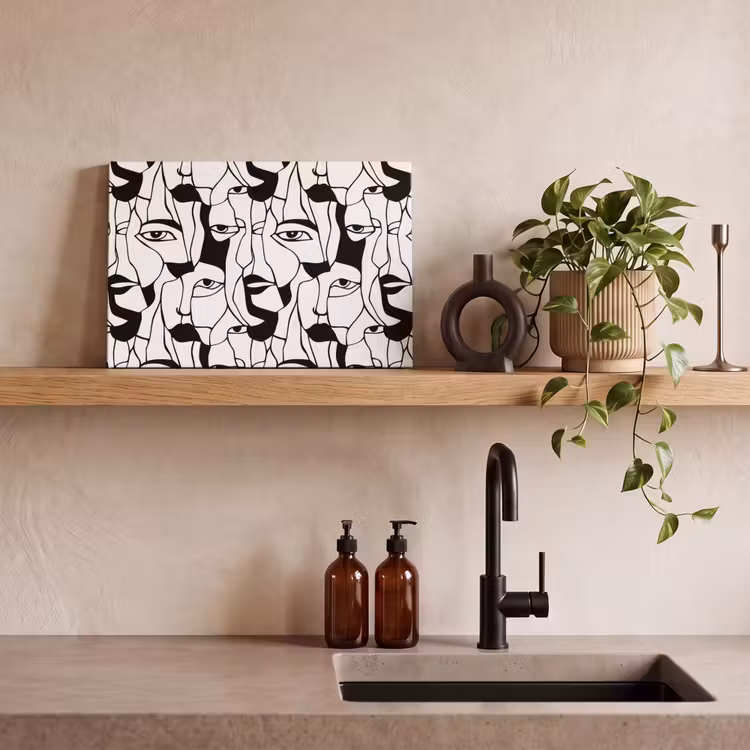 Lijnen - Gezichten - Zwart - Wit canvas 2cm klein 34 -sfeer3