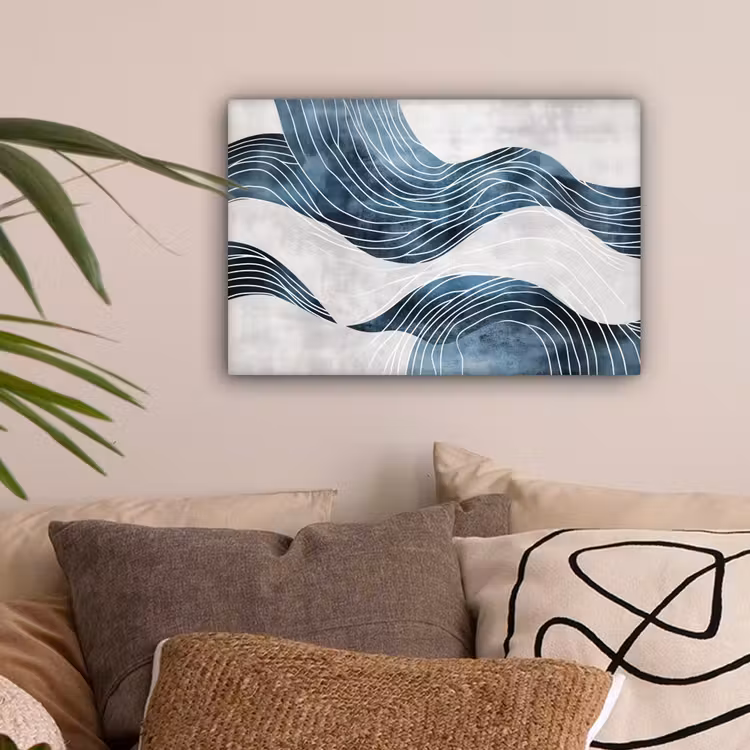 Lijnen - Golven - Abstract - Grijs canvas 2cm klein -sfeer1