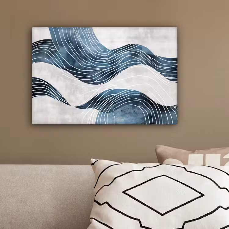 Lijnen - Golven - Abstract - Grijs canvas 2cm klein -sfeer3