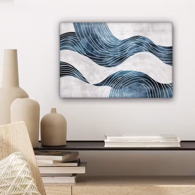 Lijnen - Golven - Abstract - Grijs canvas 2cm klein -sfeer6