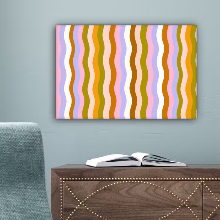 lijnen - Golven - Pastelkleuren - Patroon canvas 2cm klein -sfeer4