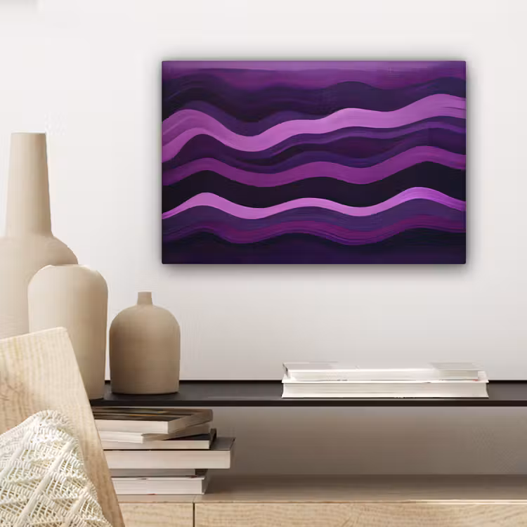 Lijnen - Golven - Paars - Abstract canvas 2cm klein -sfeer6