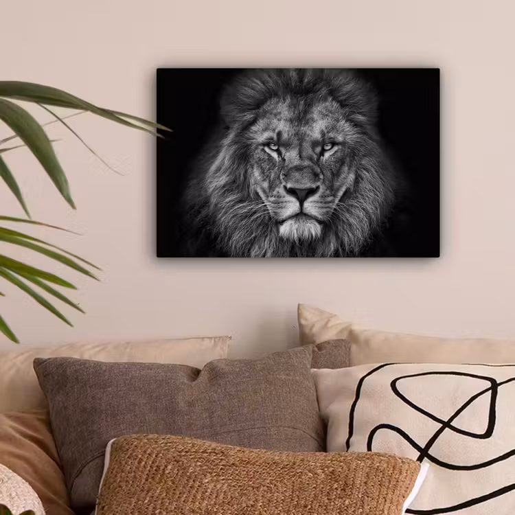 Leeuw - Dieren - Zwart - Wit canvas 2cm klein -sfeer1