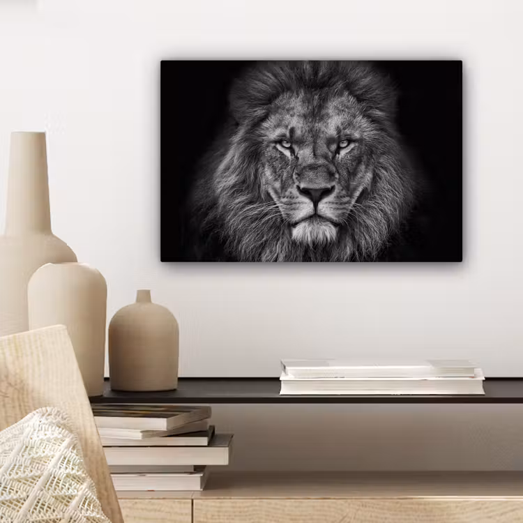 Leeuw - Dieren - Zwart - Wit canvas 2cm klein -sfeer6