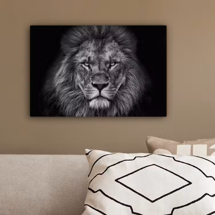 Leeuw - Dieren - Zwart - Wit canvas 2cm klein -sfeer3