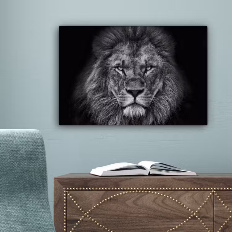 Leeuw - Dieren - Zwart - Wit canvas 2cm klein -sfeer4