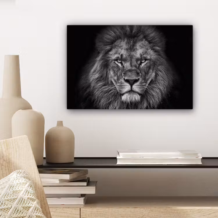 Leeuw - Dieren - Zwart - Wit canvas 2cm klein -sfeer6