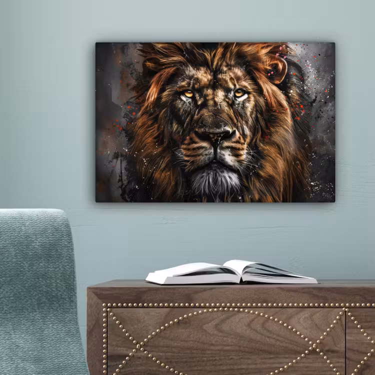 Leeuw - Dieren - Portret - Zwart - Luxe canvas 2cm klein -sfeer4