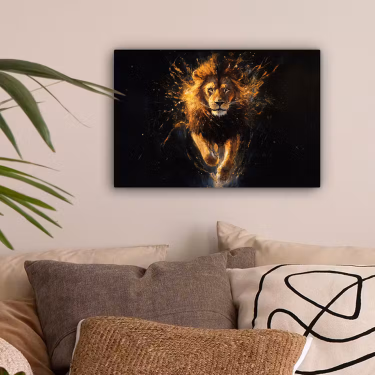 Leeuw - Zwart - Oranje - Verf canvas 2cm klein -sfeer1