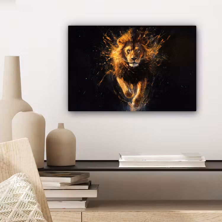 Leeuw - Zwart - Oranje - Verf canvas 2cm klein -sfeer6